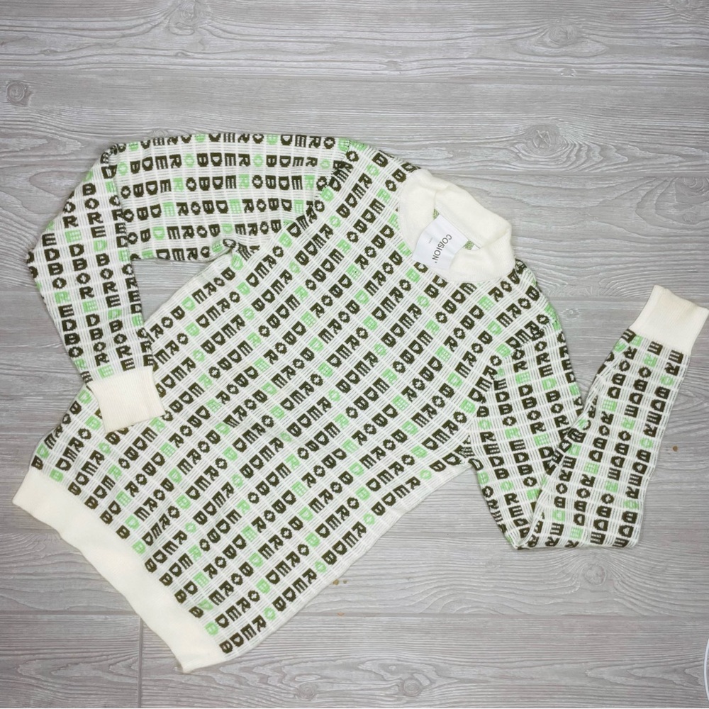 Collusion x long sleeve green and black letter knit shirt sweater xxs winter